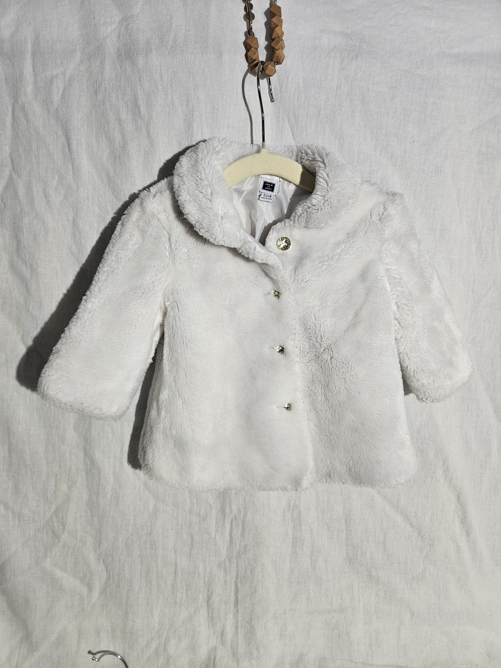 Janie and Jack Cream Faux Fur Pea Coat